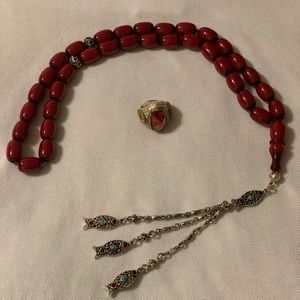 مسبحة وخاتم اصلي رجالي فضة ( كريستال )